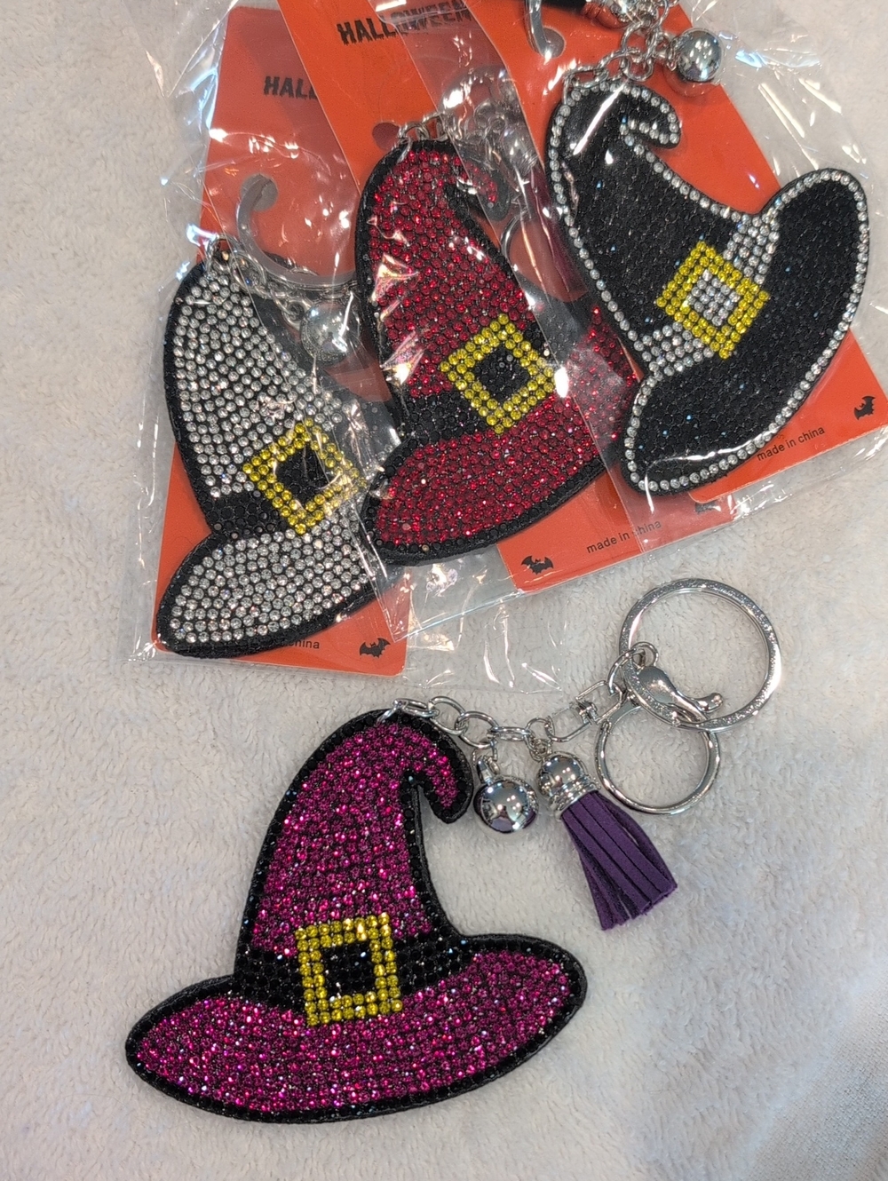Halloween Glitter Witch Hat Keychain Bag Charm - Choose One